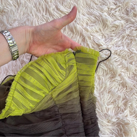 ZARA TULLE CORSET BODYSUIT PLEATED MESH OMBRE NEON GREEN SIDE ZIP SIZE XS - Picture 8 of 10